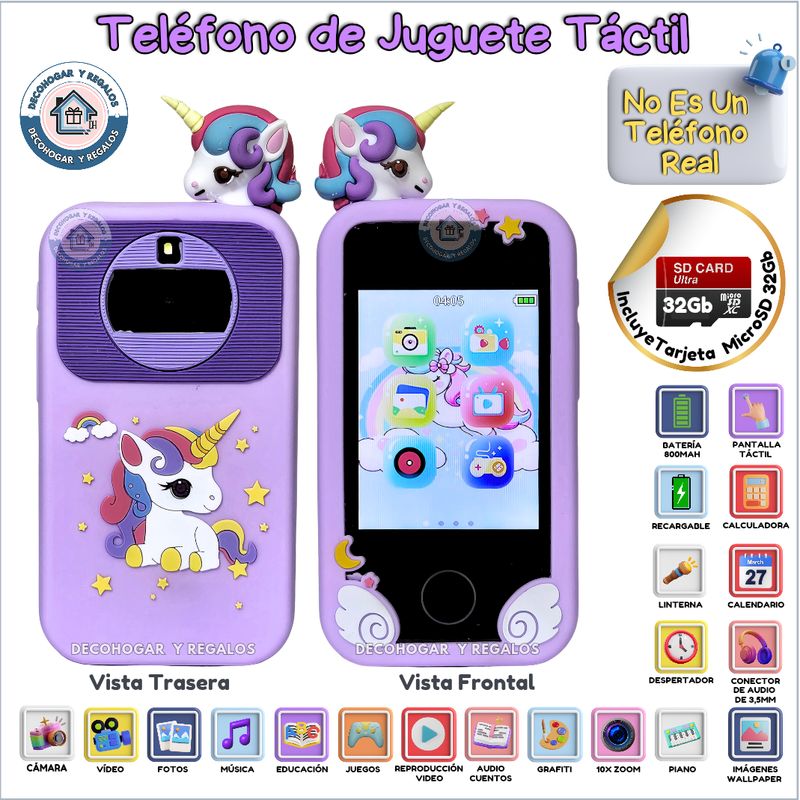 GENERICO - Teléfono de Juguete Táctil Educativo Para Niños Con Cámara