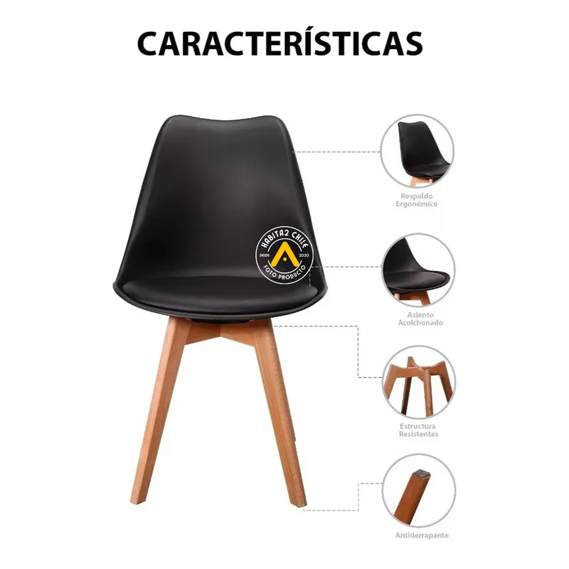 HABITA2 CHILE - Pack 2 sillas de comedor cuero sintético negro acolchada Tulip