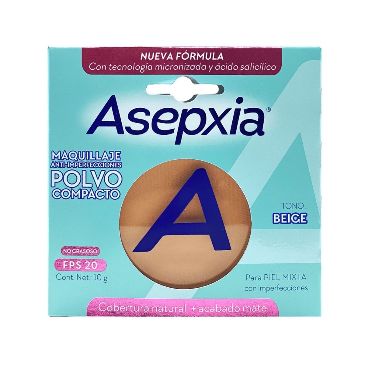 ASEPXIA - ASEPXIA MAQUILLAJE POLVO COMPRIMIDO BEIGE MEDIANO 10GR
