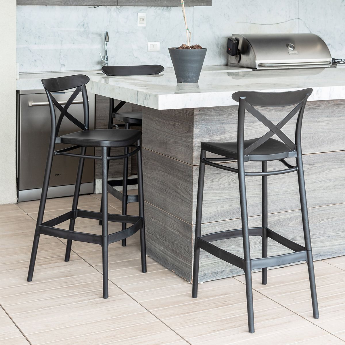 DECO EXTERIOR - 4 Taburetes de exterior Cross Bar 65 - negro.