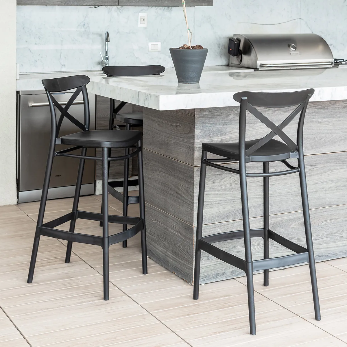 DECO EXTERIOR - 4 Taburetes de exterior Cross Bar 65 - negro.