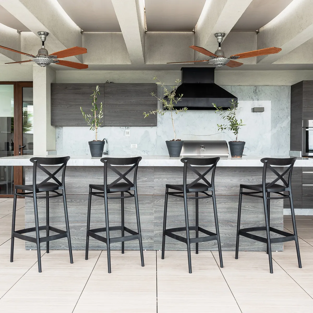 DECO EXTERIOR - 4 Taburetes de exterior Cross Bar 65 - negro.