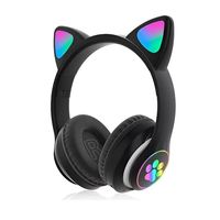 Audífonos Gamer Inalámbricos Orejas Cat Negro Con Luz Led Negro