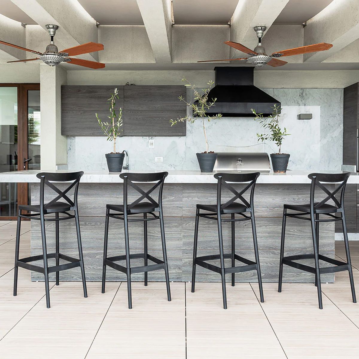 DECO EXTERIOR - 4 Taburetes de exterior Cross Bar 75 - negro