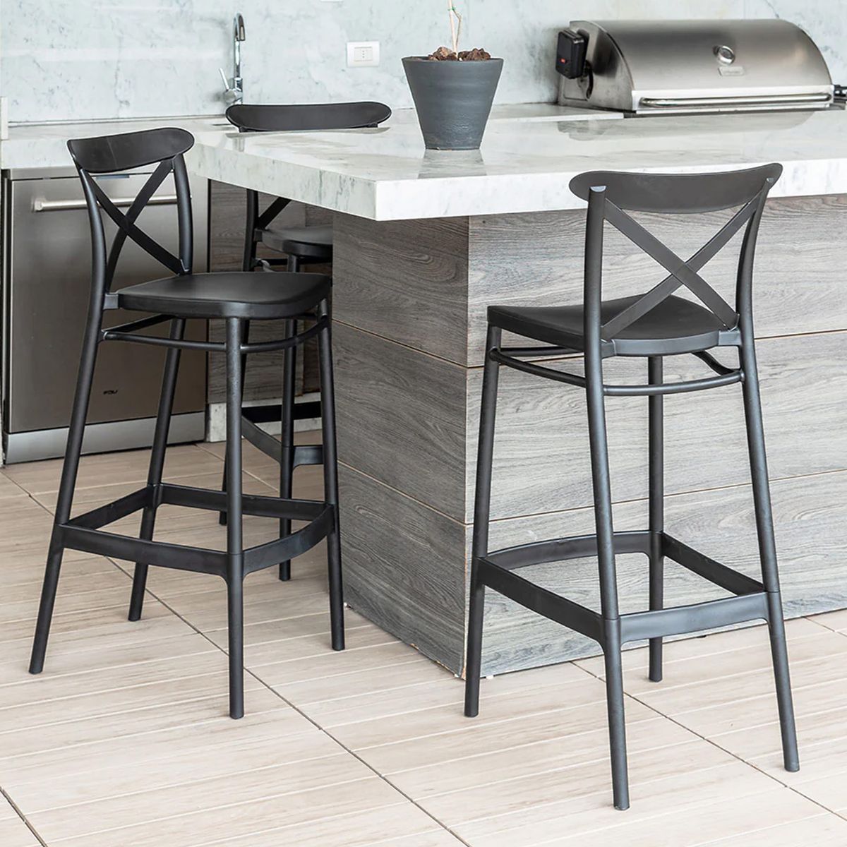 DECO EXTERIOR - 4 Taburetes de exterior Cross Bar 75 - negro