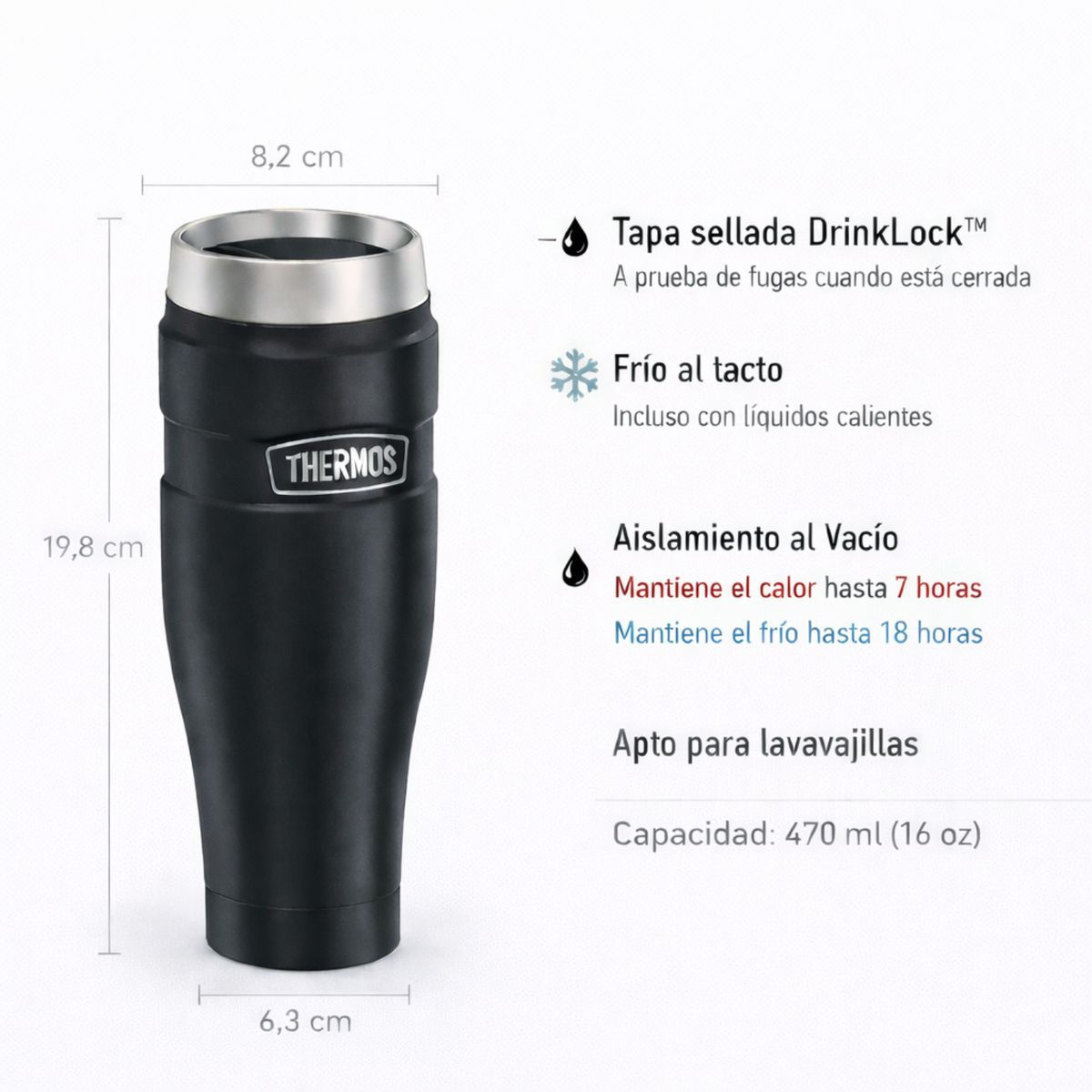 THERMOS - TERMO MUG 470ML KING NEGRO