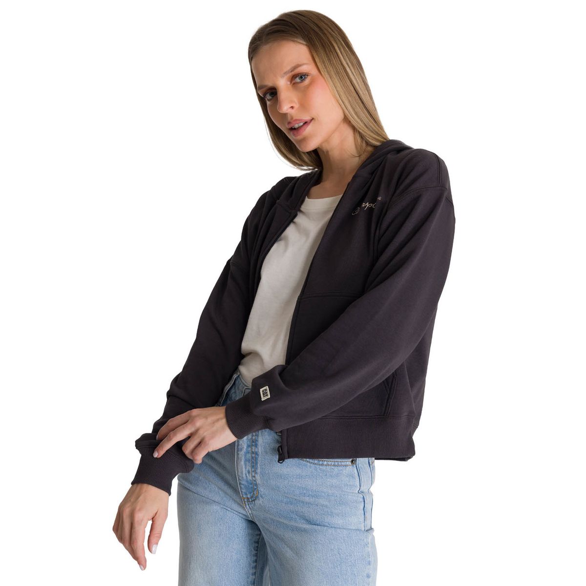 CAT - Polerón Crewneck Mujer Relaxed French Terry Negro CAT