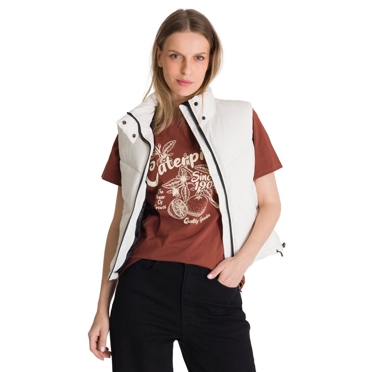 CAT - Chaqueta Vest Mujer Cropped Puffer Vest Blanco CAT