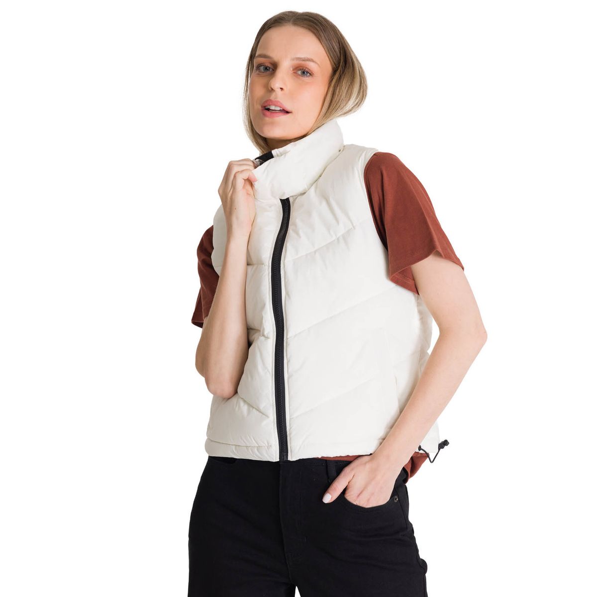 CAT - Chaqueta Vest Mujer Cropped Puffer Vest Blanco CAT