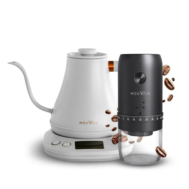 MOUVAIR Hervidor Inteligente Swan Blanco + Molinillo de Café Eléctrico