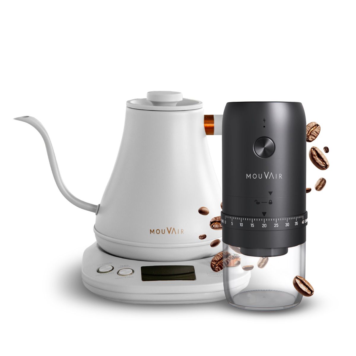 MOUVAIR - Hervidor Inteligente Mouvair Swan Blanco + Molinillo de Café Eléctrico