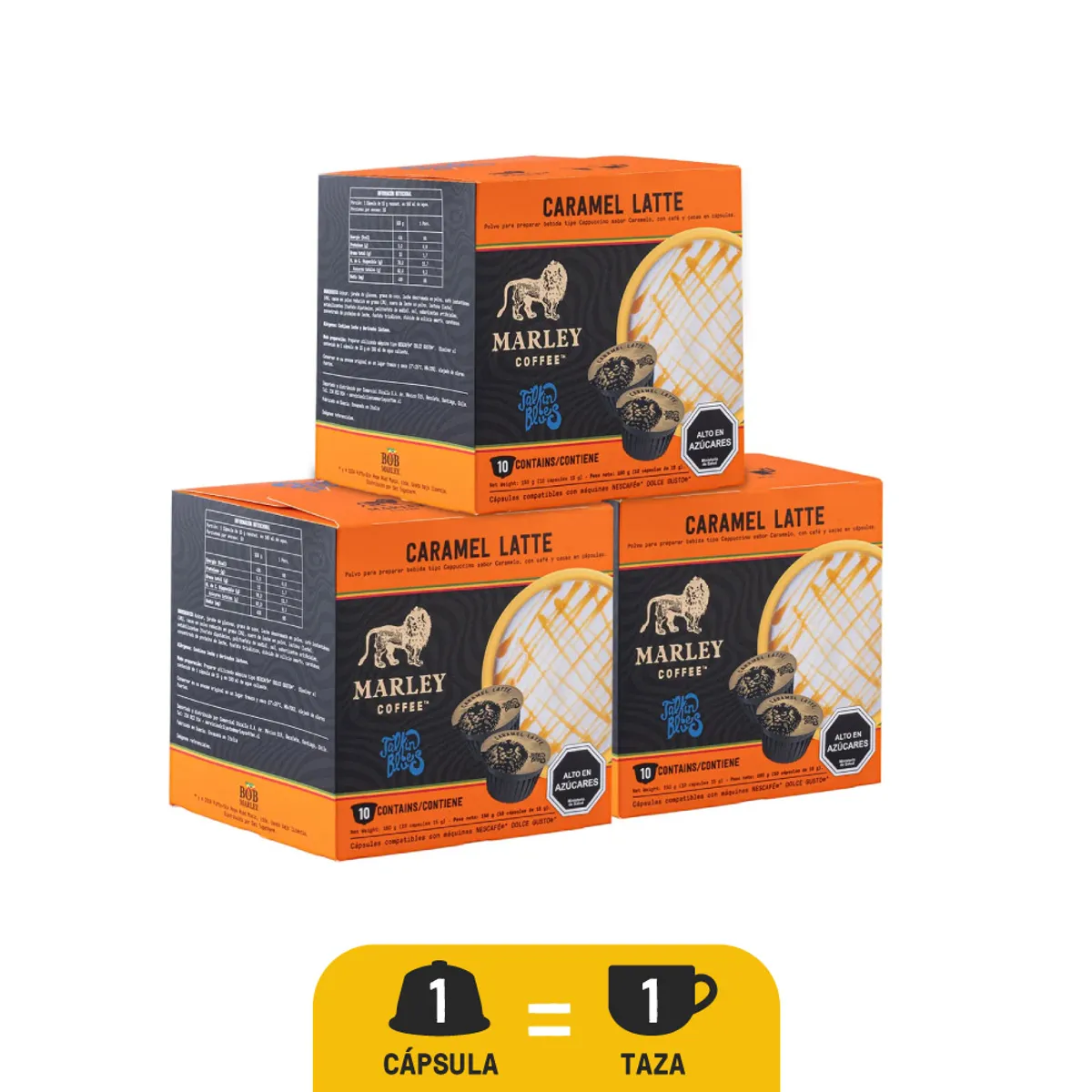 MARLEY COFFEE - Cápsulas Talkin Blues Caramel Latte Marley Coffee X3 Cajas