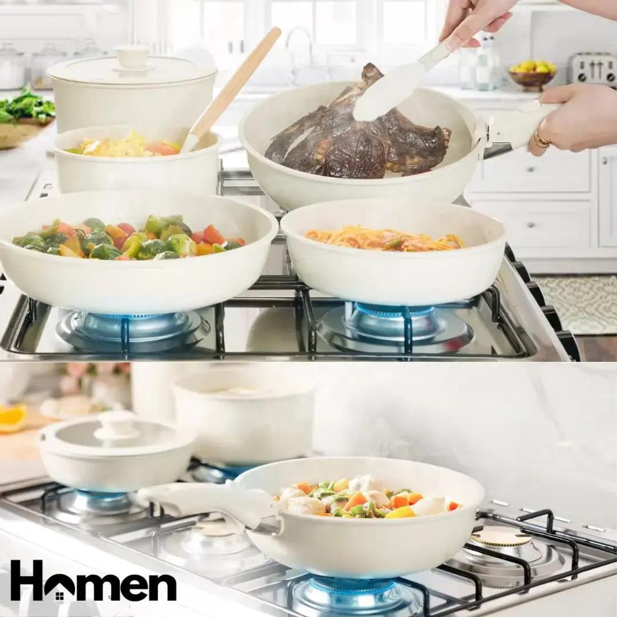 HOMEN - Batería De Cocina Homen Ollas 11 Piezas Blancas
