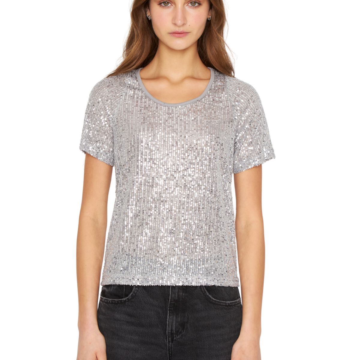 JACINTA TIENDA - Polera Glam manga corta plateado Jacinta Tienda