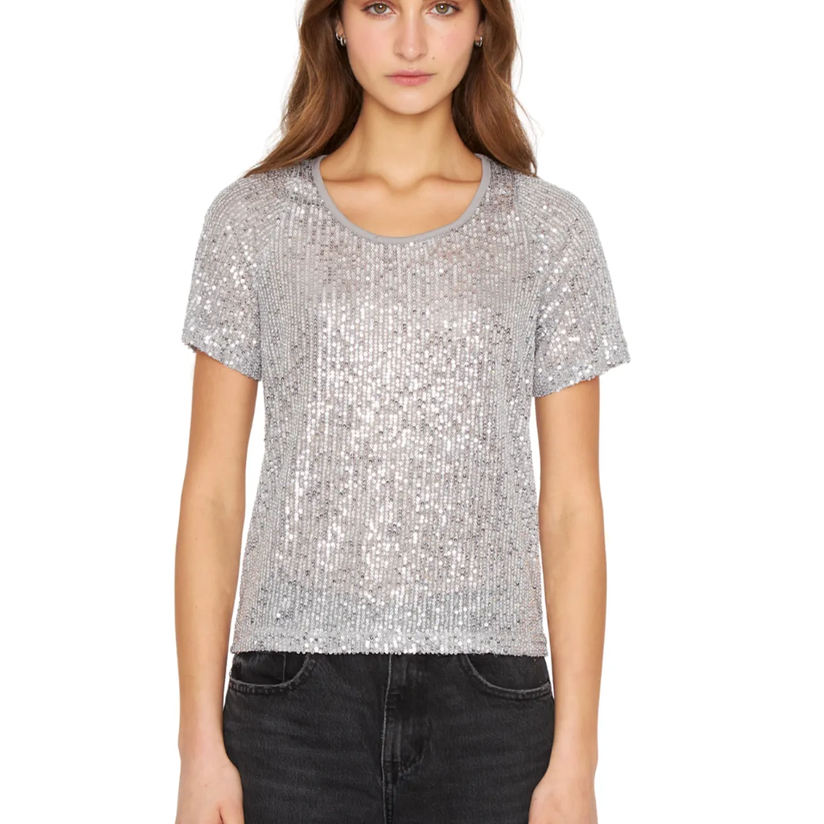 JACINTA TIENDA - Polera Glam manga corta plateado Jacinta Tienda