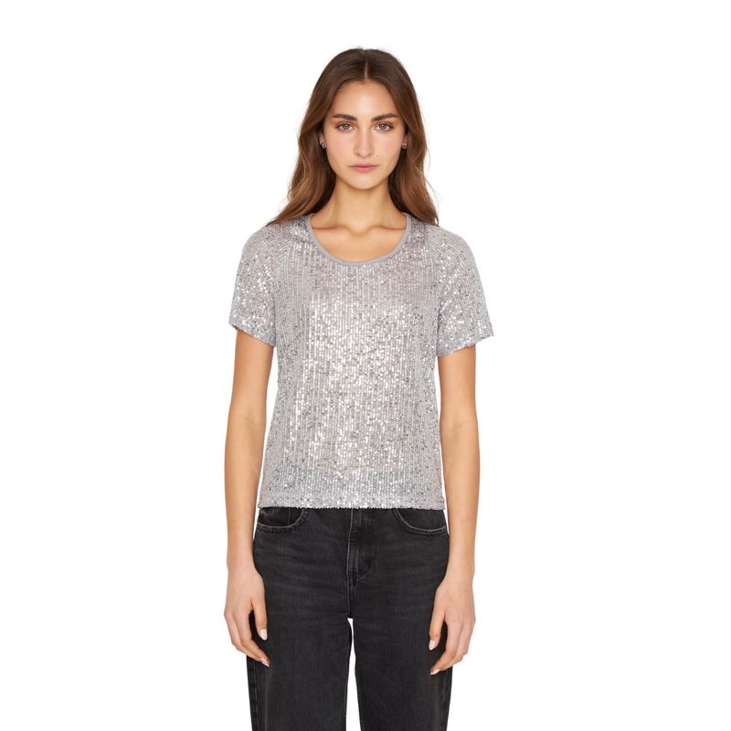 JACINTA TIENDA - Polera Glam manga corta plateado Jacinta Tienda