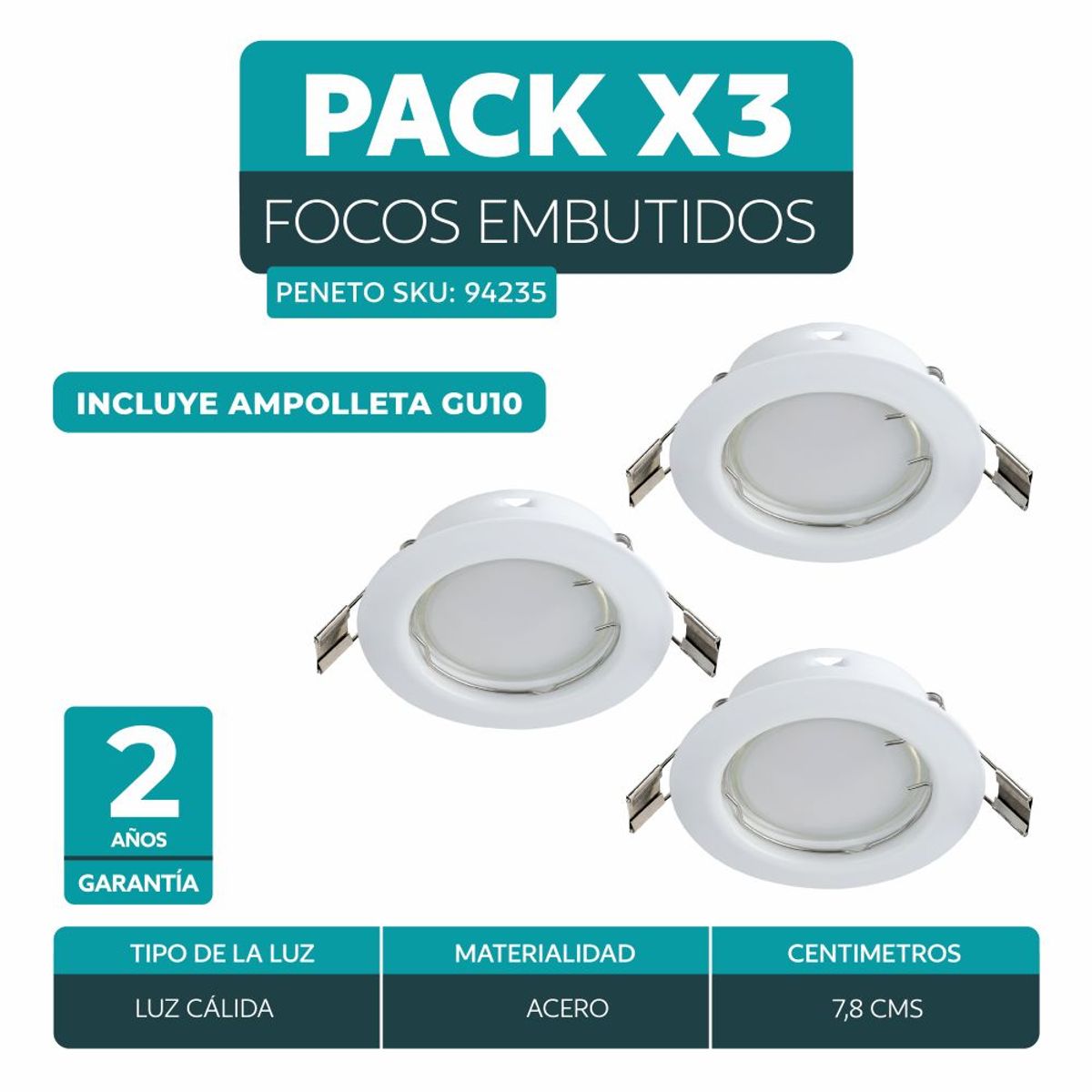 EGLO - Foco Embutido Eglo Peneto Set X3 Luz Cálida Gu10 Incluida