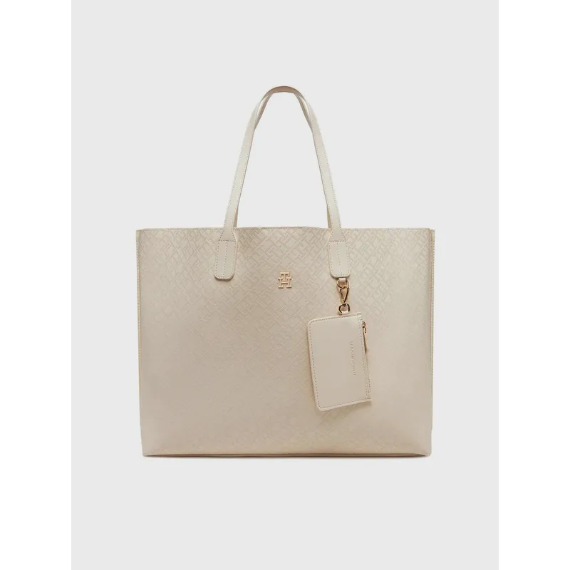 TOMMY HILFIGER - Tote Distinct Monogram Beige Tommy Hilfiger