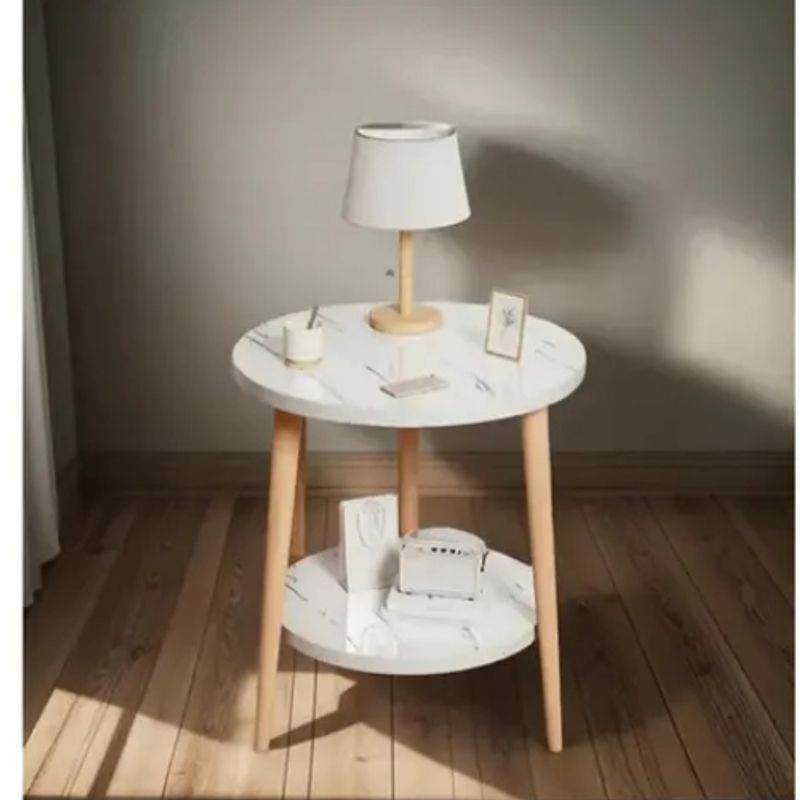 GENERICO - Mesa Centro Redonda 2 Niveles 60cm Auxiliar Blanco