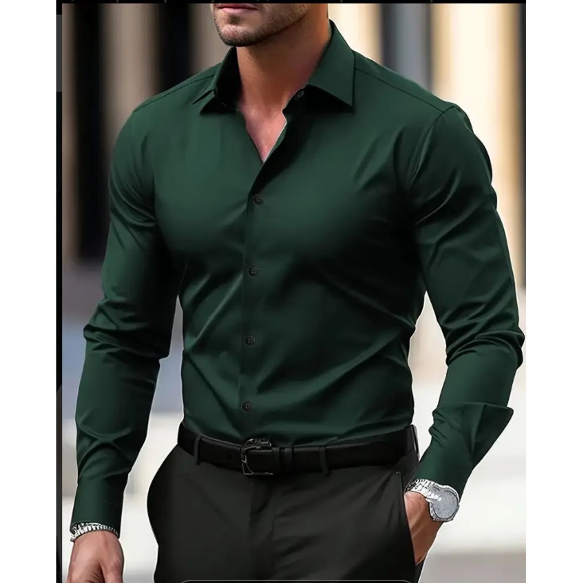XPRESS RECHARGE - Camisa lisa verde oscuro para Hombre