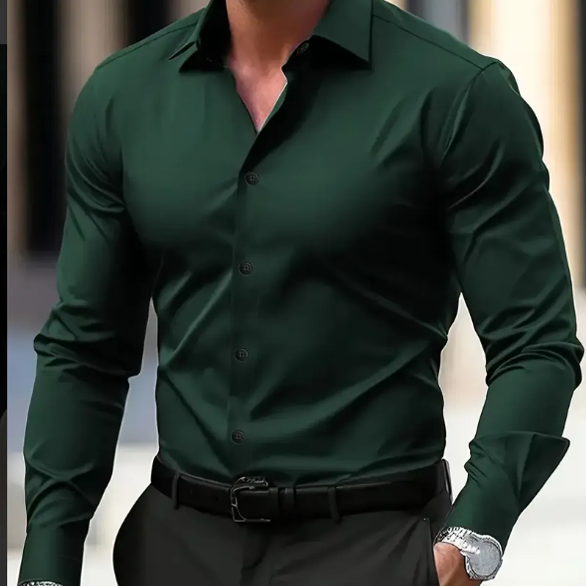 XPRESS RECHARGE - Camisa lisa verde oscuro para Hombre