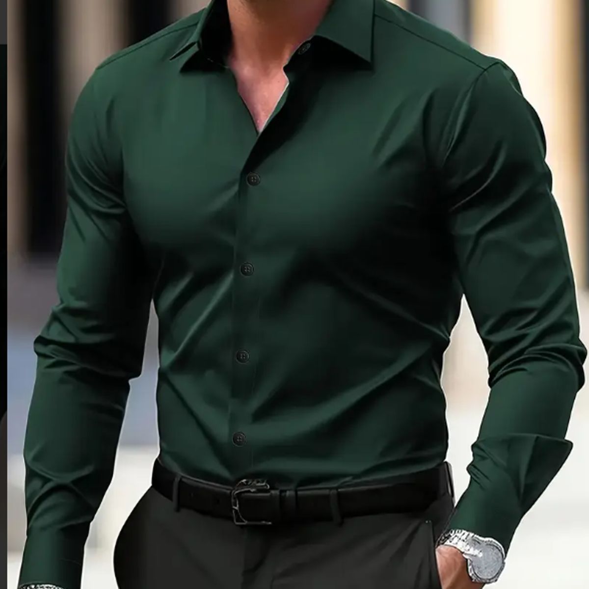 XPRESS RECHARGE - Camisa lisa verde oscuro para Hombre