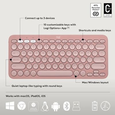 Imagen 2 del producto Teclado Pebble Keys 2 K380S Rosado Español