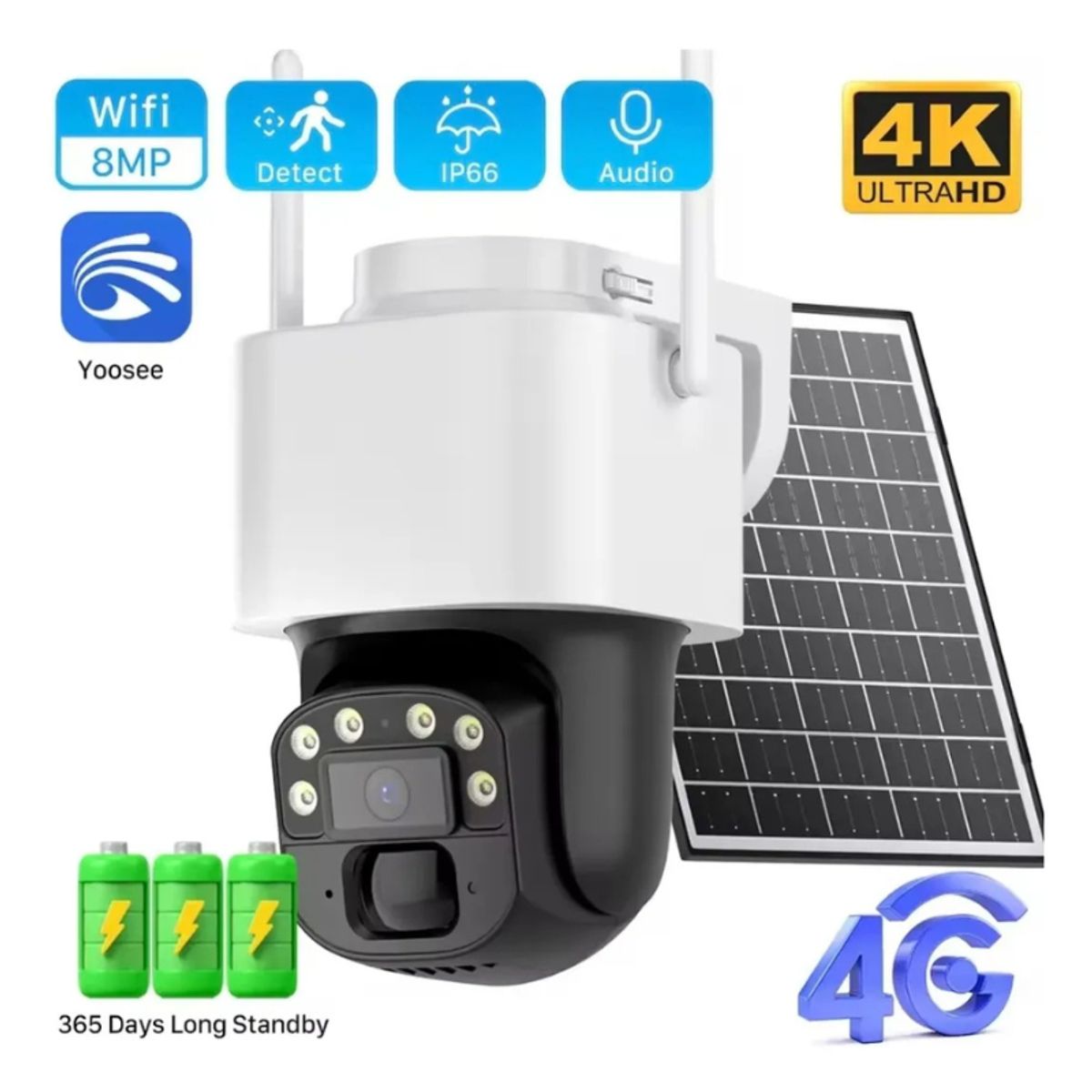 GENERICO - Cámara Solar 4G 8MP PTZ IP Yoosee con Panel Solar