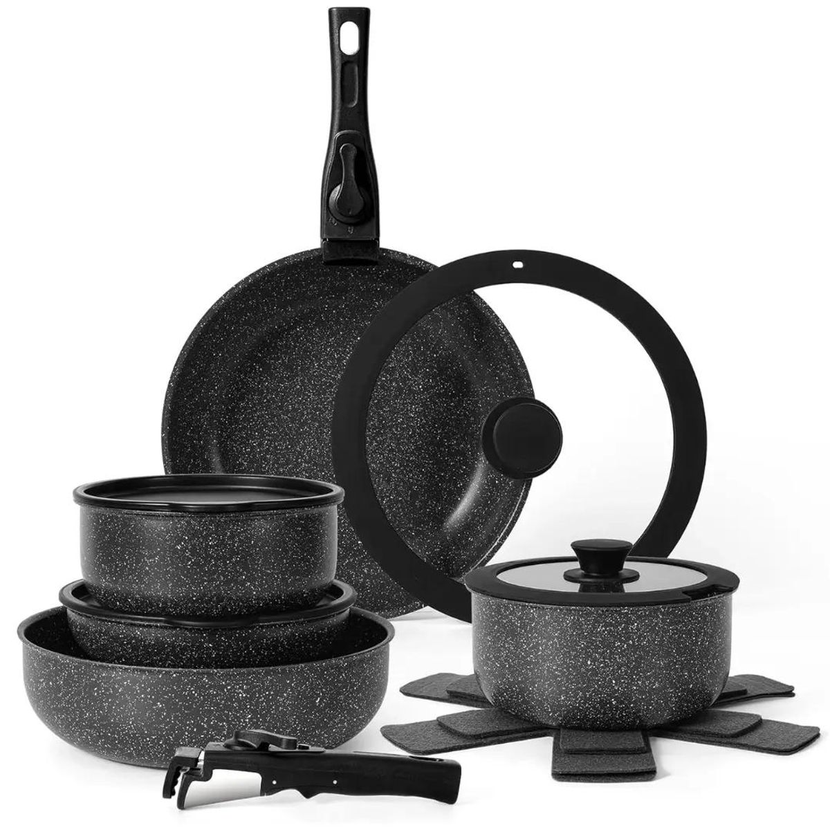 HOMEN - Batería De Cocina Homen Ollas 15 Piezas Color Negro