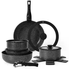 HOMEN - Batería De Cocina Ollas 15 Piezas Color Negro