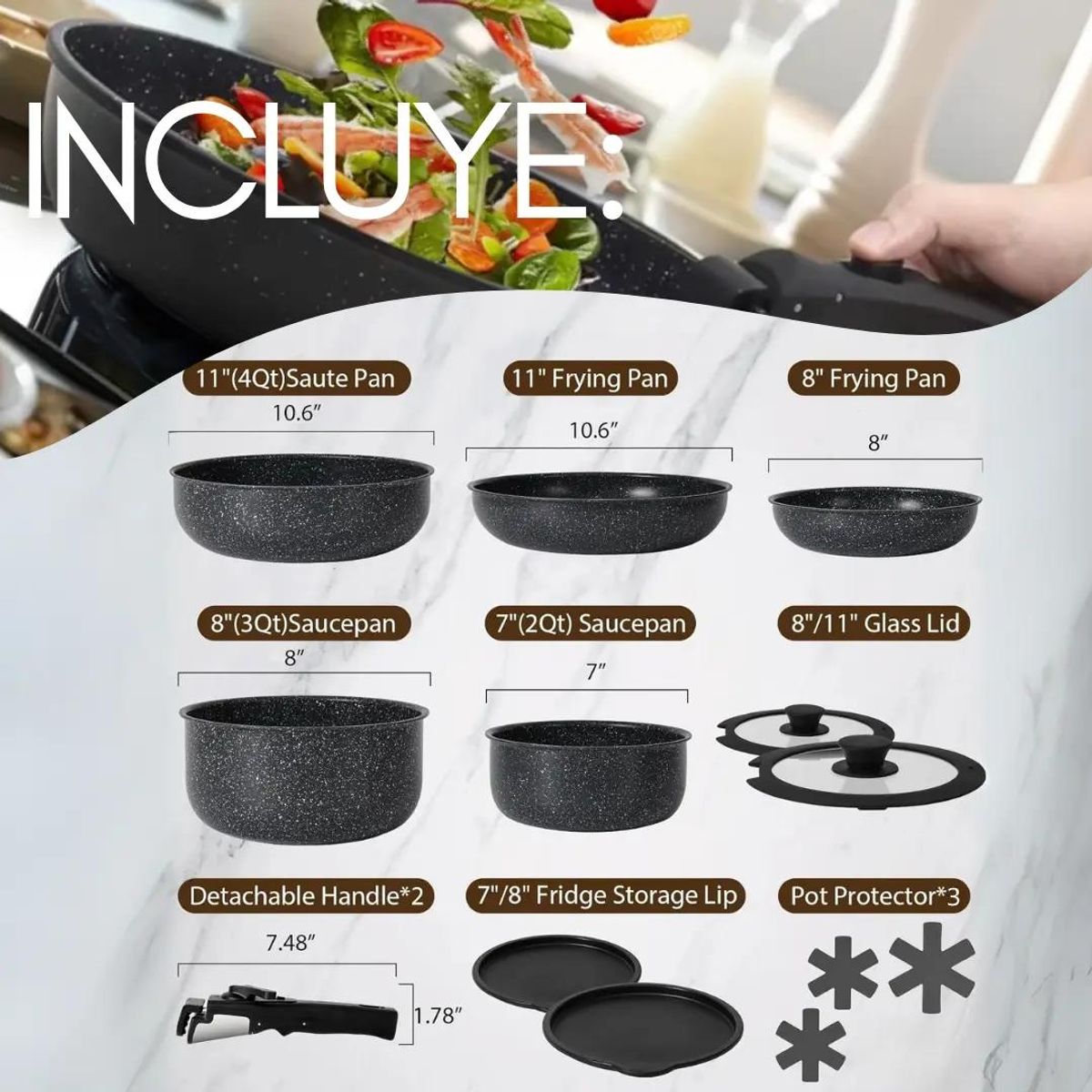 HOMEN - Batería De Cocina Homen Ollas 15 Piezas Color Negro