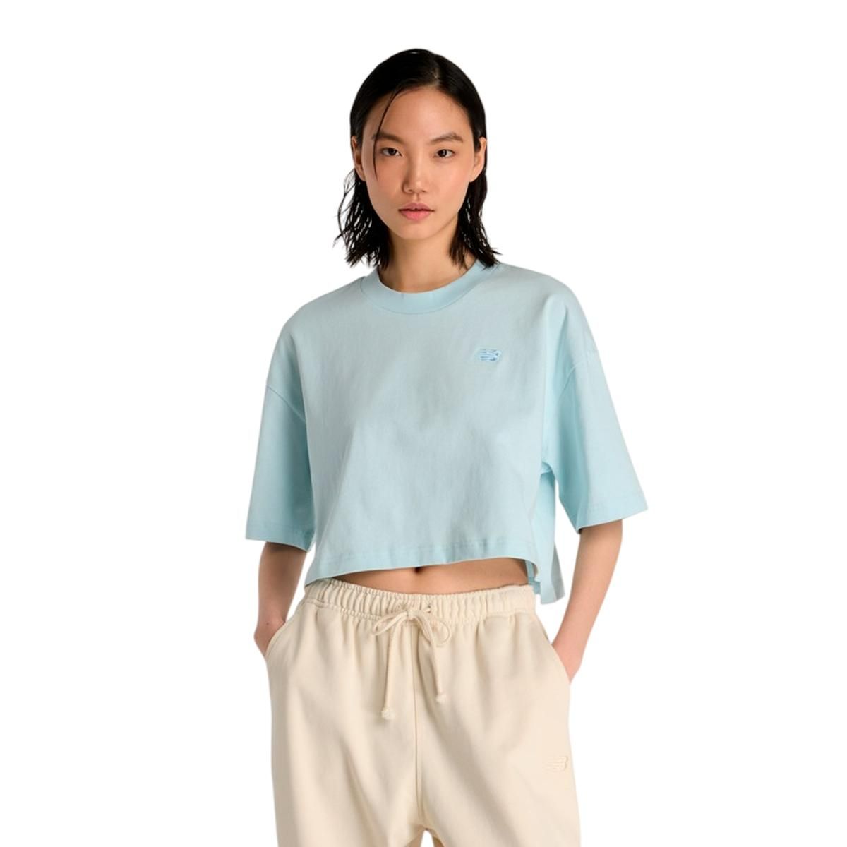 NEW BALANCE - Polera Lifestyle Mujer New Balance Logo Oversized Celeste