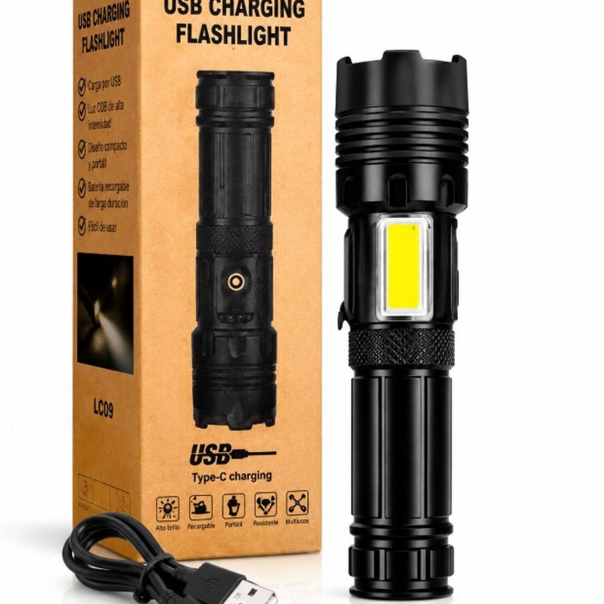 GENERICO - Linterna Led Tactica Recargable Zoom Alcance