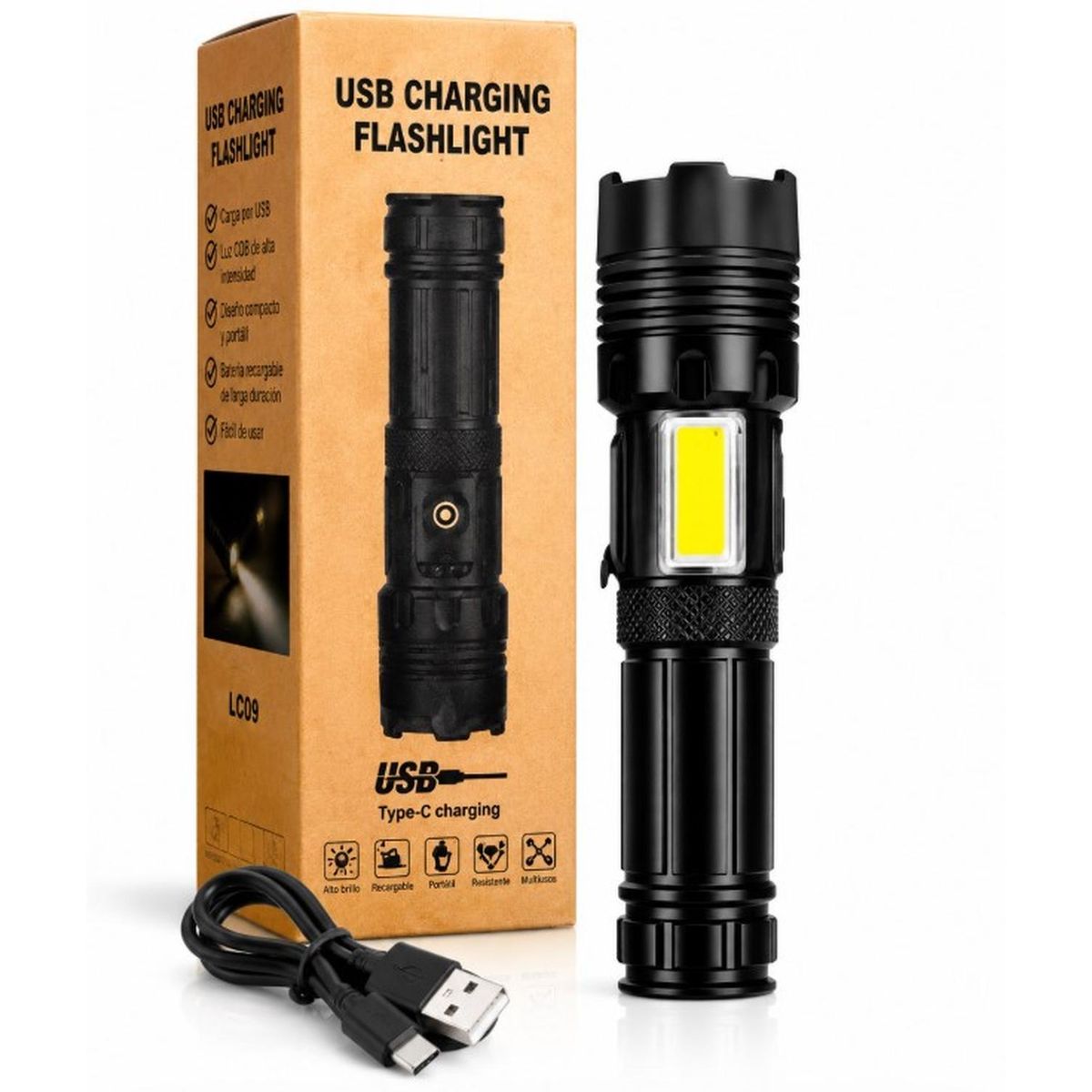 GENERICO - Linterna Led Tactica Recargable Zoom Alcance