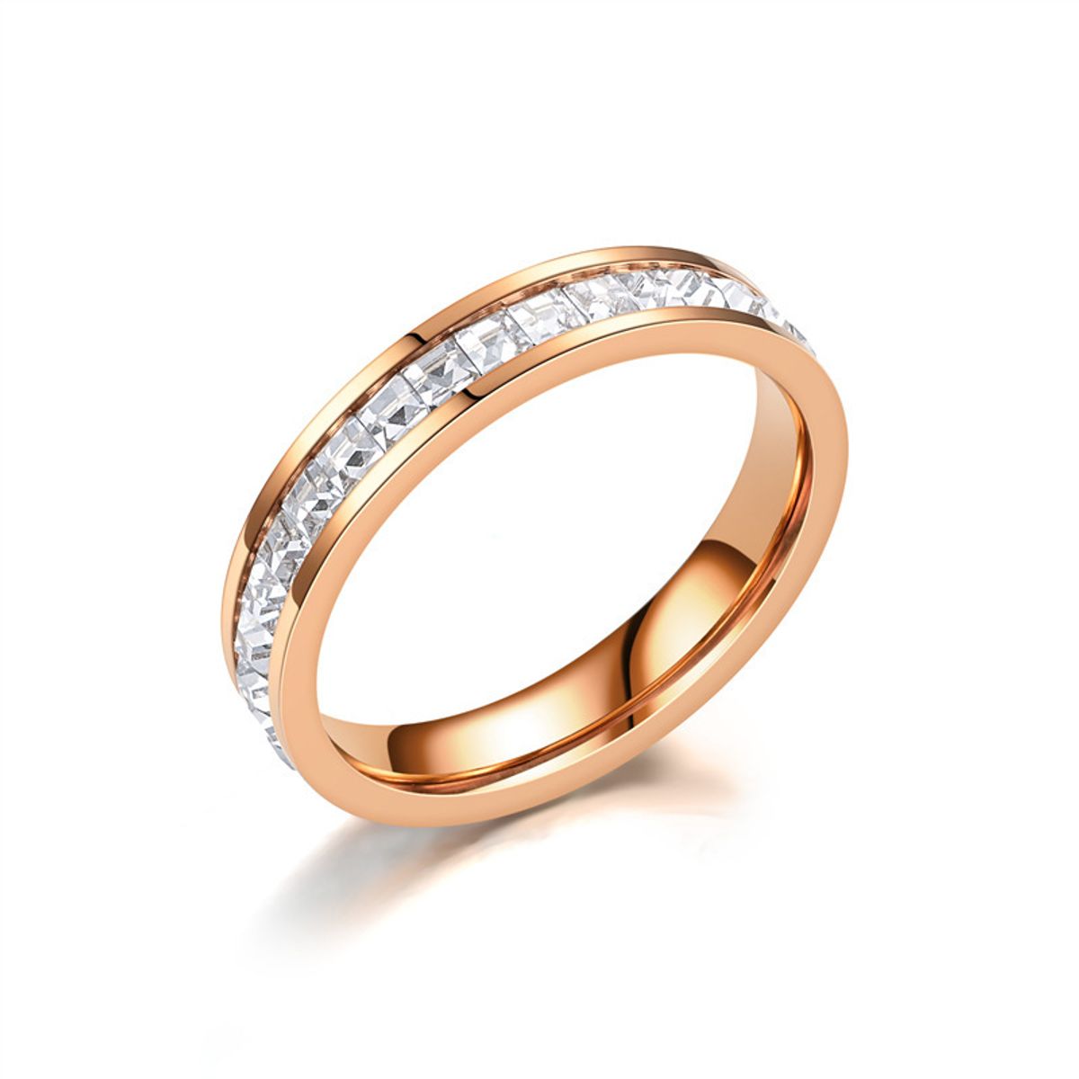 ZG JOYAS - Anillo Mujer Acero Inoxidable 4mm Chapado Cristales Zirconia