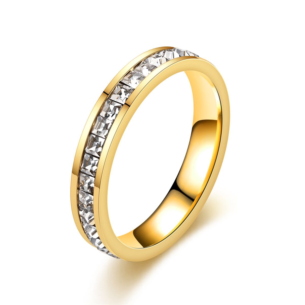 ZG JOYAS - Anillo Mujer Acero Inoxidable 4mm Chapado Cristales Zirconia