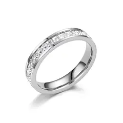 ZG JOYAS - Anillo Mujer Acero Inoxidable 4mm Chapado Cristales Zirconia