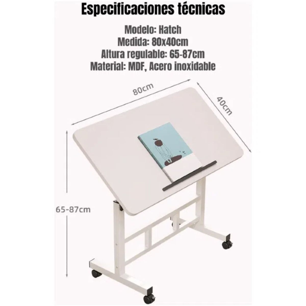 MUNDO MAGIA - Escritorio Plegable Hatch 80x40cm Con Barrera Antideslizante Blanco