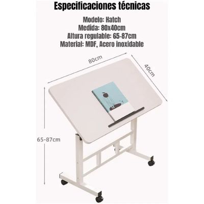 Imagen 2 del producto Escritorio Plegable Hatch 80x40cm Con Barrera Antideslizante Blanco