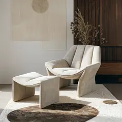 SANTU HOME & DECO - Sitial Velvet Crema con Apoyapiés