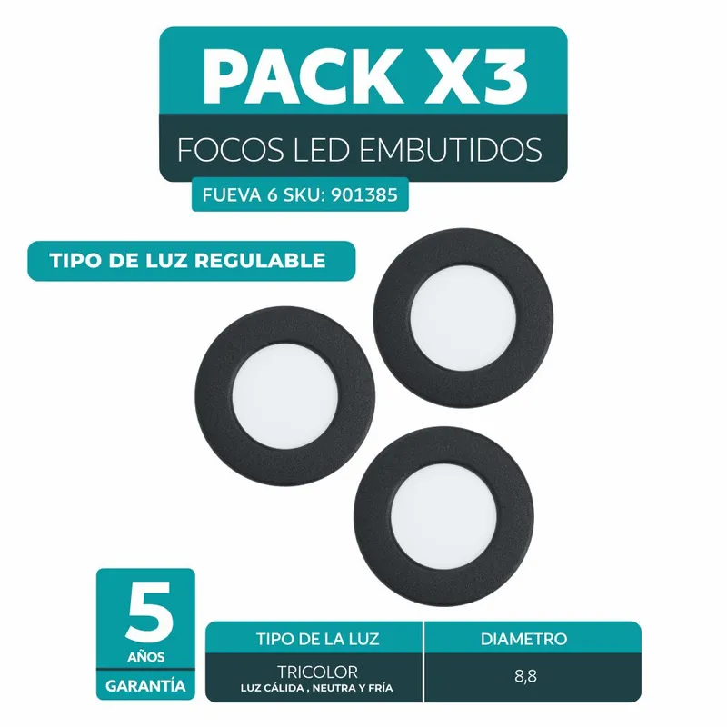 EGLO - Foco Embutido Eglo Fueva Set X3 Regulable Cálida Neutra Fría