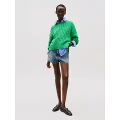 TOMMY HILFIGER - Short Denim Flare De Talle Alto Azul