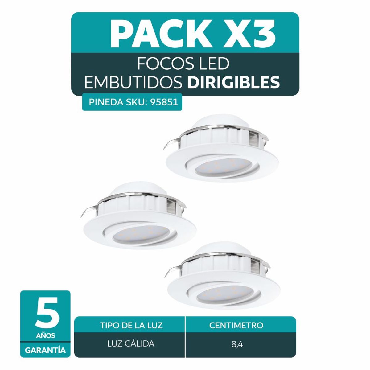 EGLO - Foco Embutido Eglo Pineda Set X3 Luz Led Çálida Dirigibles