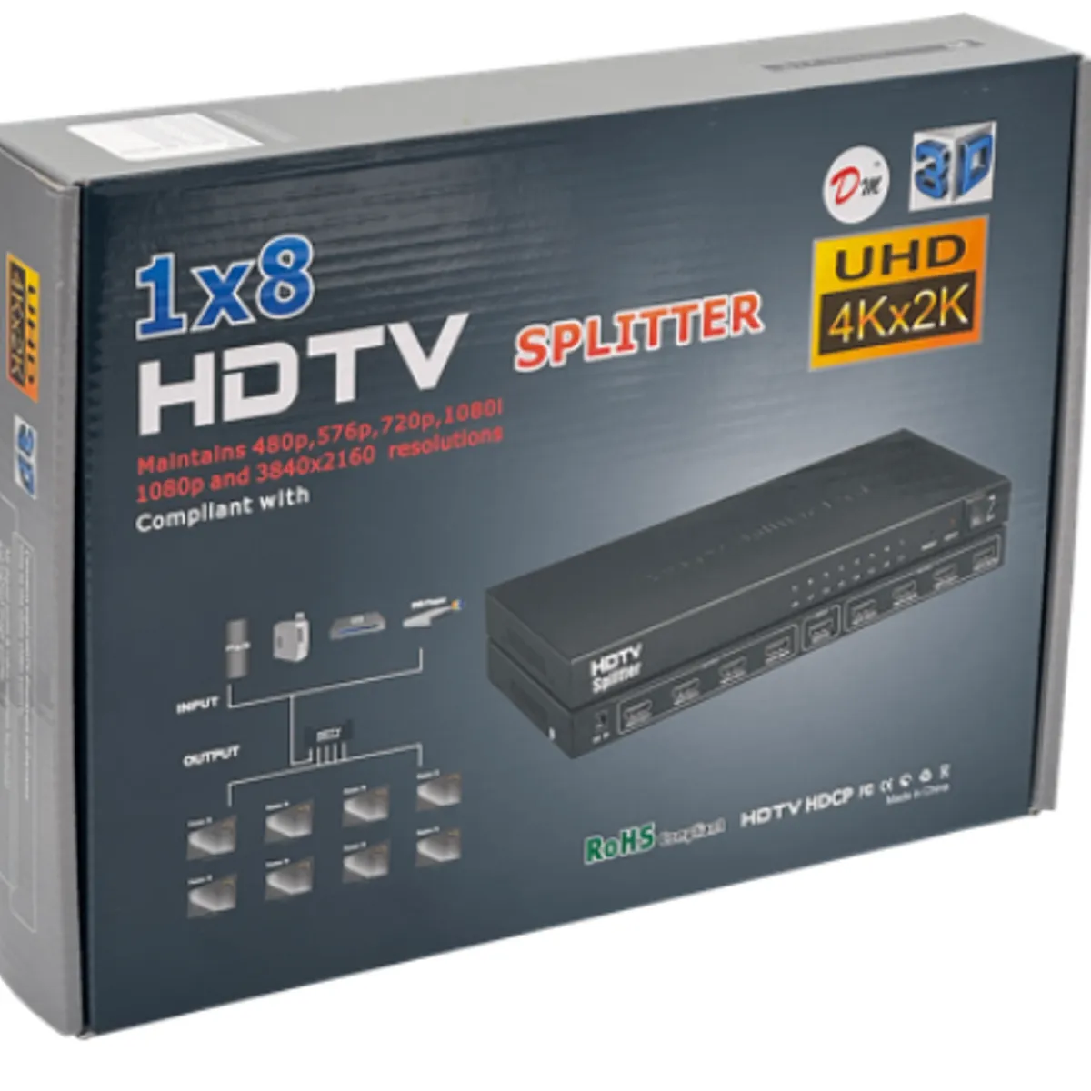 DM - Splitter Hdmi 1x8 Uhd 4k 2k Soporta Hasta 8 Pantallas 3d