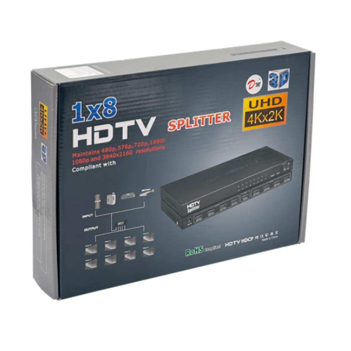 DM - Splitter Hdmi 1x8 Uhd 4k 2k Soporta Hasta 8 Pantallas 3d