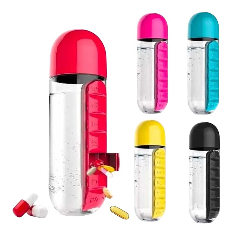 GENERICO - Botella De Agua 600ml + Pastillero Organizador De Pastillas