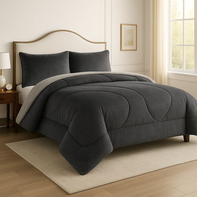 ANNGEBUT - Cobertor Sherpa 1.5 Plazas Gris Reversible – AnnGebut