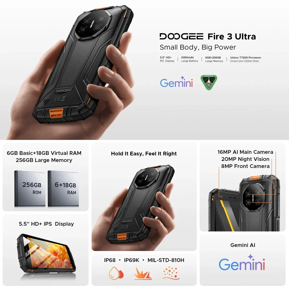 DOOGEE - DOOGEE Fire 3 Ultra Celular Resistente, Pantalla 5.5 pulgadas con Cámara Nocturna