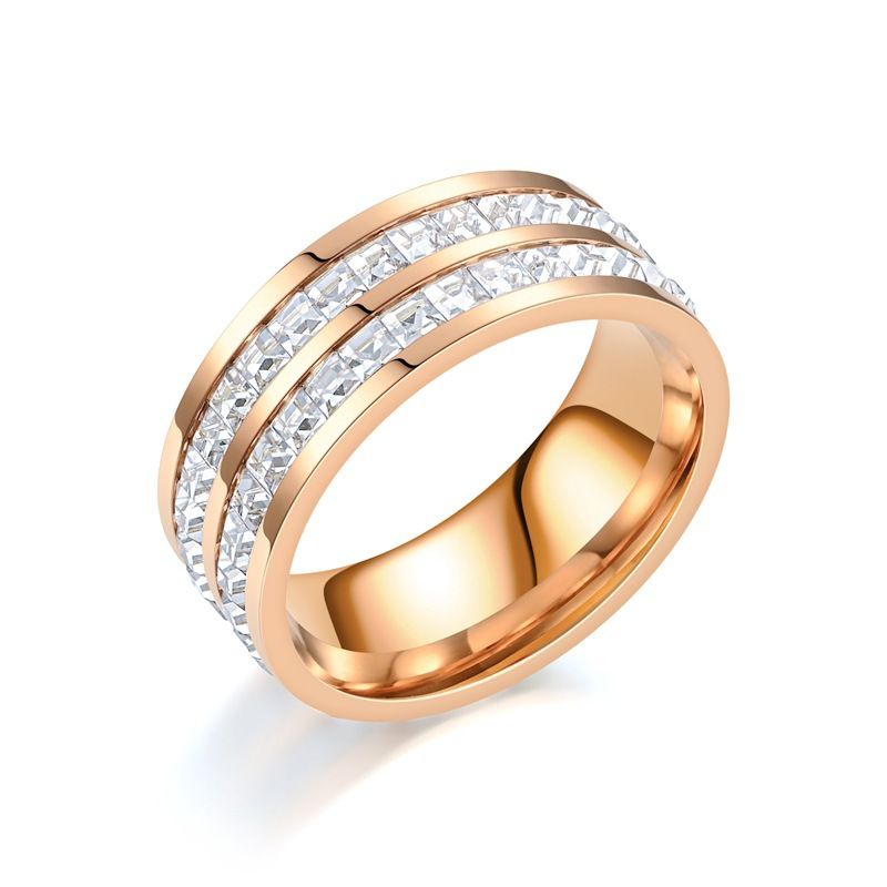 ZG JOYAS - Anillo Mujer Acero Inoxidable 8mm Chapado Cristales Zirconia