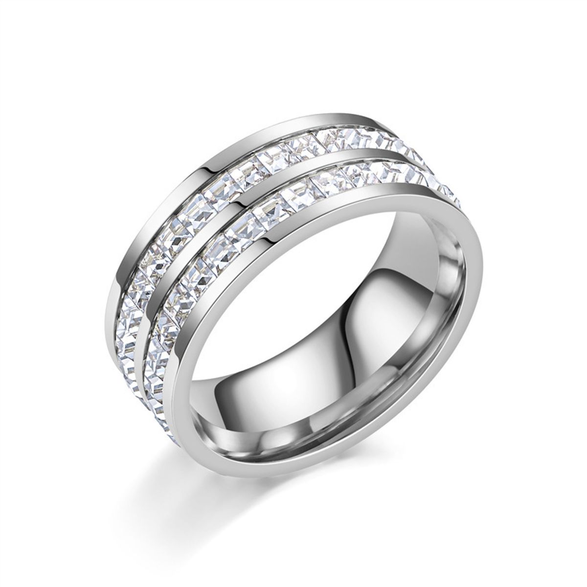 ZG JOYAS - Anillo Mujer Acero Inoxidable 8mm Chapado Cristales Zirconia